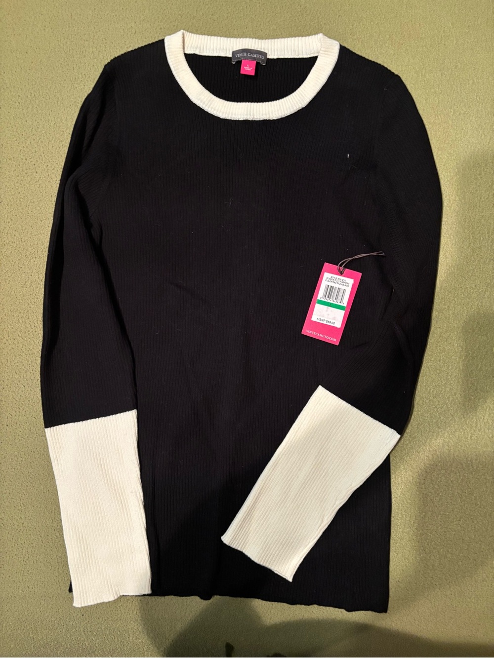 Vince Camuto Black and White Crew Neck Sweater